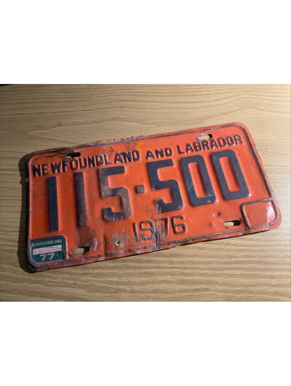 Newfoundland License Plate Labrador Canada Orange II5 500 1976 1977 115 Expired